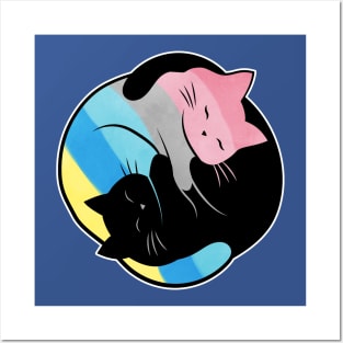 Genderflux Yin Yang Cat LGBT Pride Flag Posters and Art